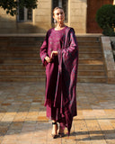 Rang Rasiya Carnation Embroidered Linen Unstitched 3Pc Suit D-11 Espresso