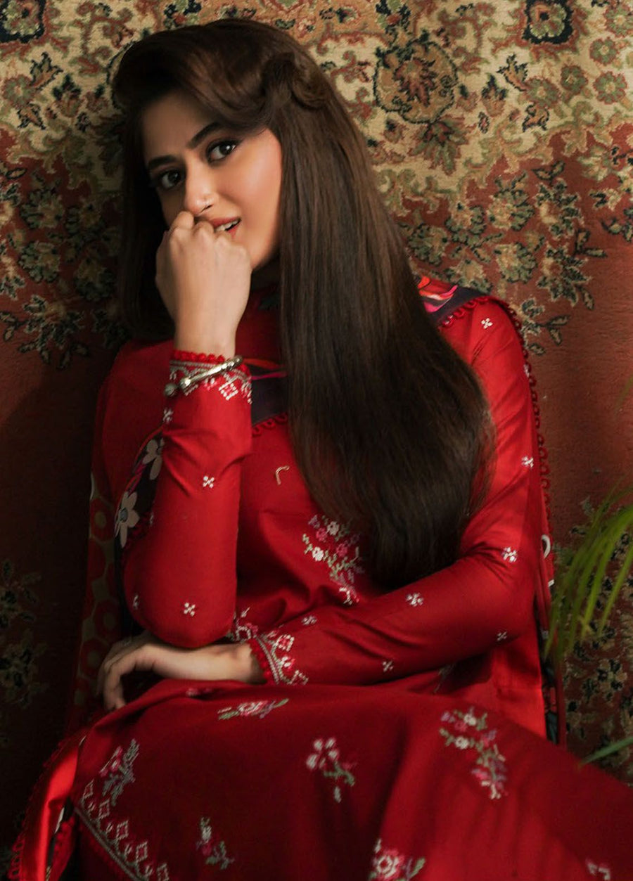 Seran Afsanah Embroidered Lawn Unstitched 3Pc Suit D-11 SHADAB