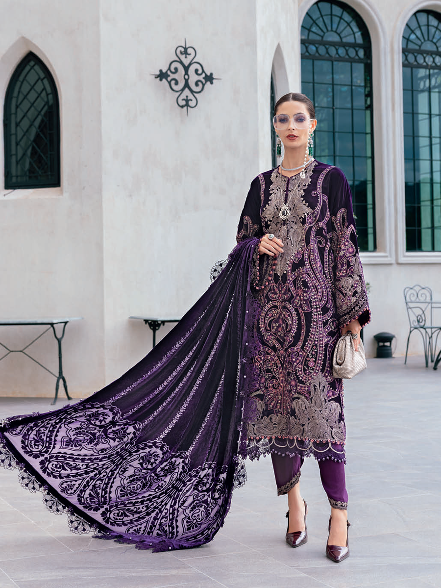 Maria.B Winter Luxe Embroidered Velvet Unstitched 3Pc Suit D-11