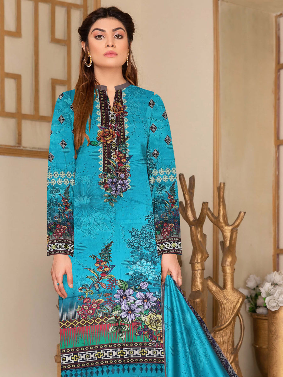 Rashk e Qamar Digital Printed Linen Unstitched 3Pc Suit D-12
