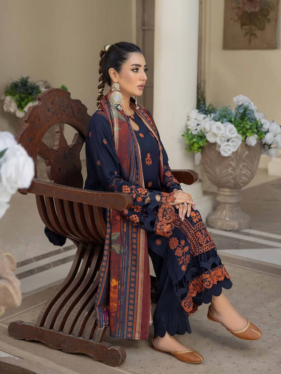 Waresha Kumash Luxury Embroidered Staple Unstitched 3Pc Suit D-12