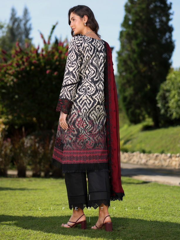 Rang Rasiya Lifestyle Embroidered Lawn Unstitched 3Pc Suit D-12 Peony