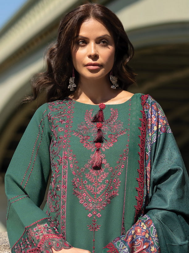 Rang Rasiya Carnation Embroidered Karandi Unstitched 3Pc Suit D-12 Isla