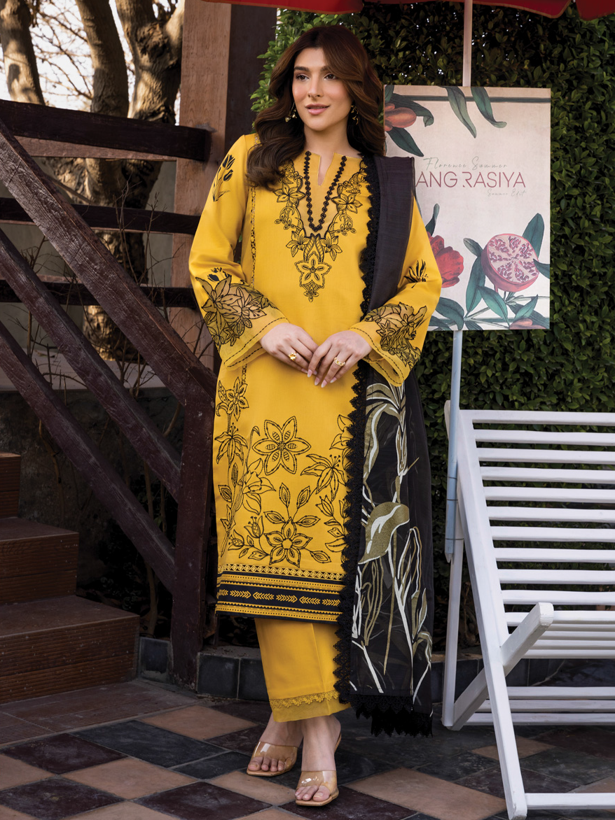 Rang Rasiya Florence Embroidered Lawn Unstitched 3Pc Suit D-12 MIRHA