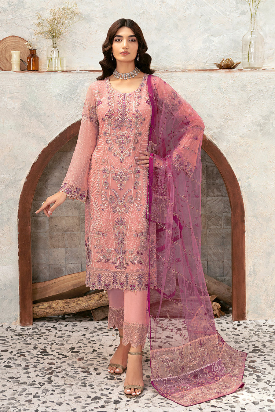 Ramsha Rangoon Vol-12 Luxury Chiffon Unstitched 3Pc Suit D-1201