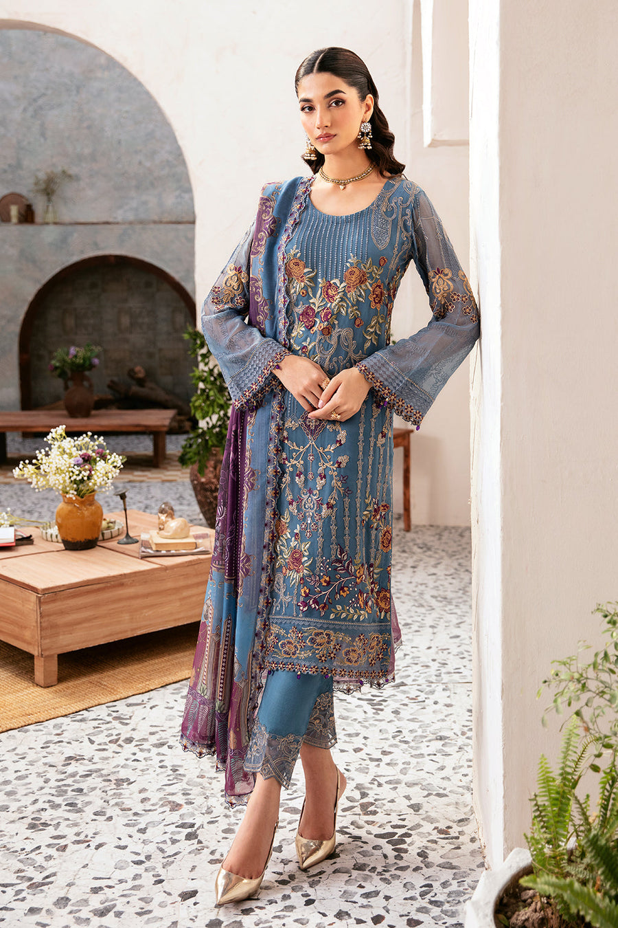 Ramsha Rangoon Vol-12 Luxury Chiffon Unstitched 3Pc Suit D-1202