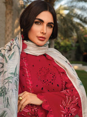 Rang Rasiya Carnation Embroidered Lawn Unstitched 3Pc Suit D-12 Scarlet