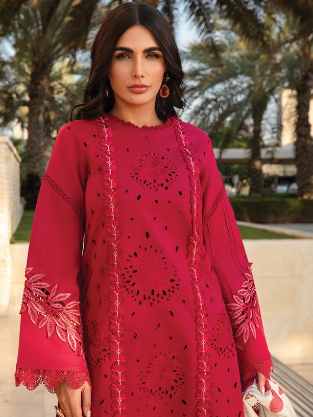 Rang Rasiya Carnation Embroidered Lawn Unstitched 3Pc Suit D-12 Scarlet