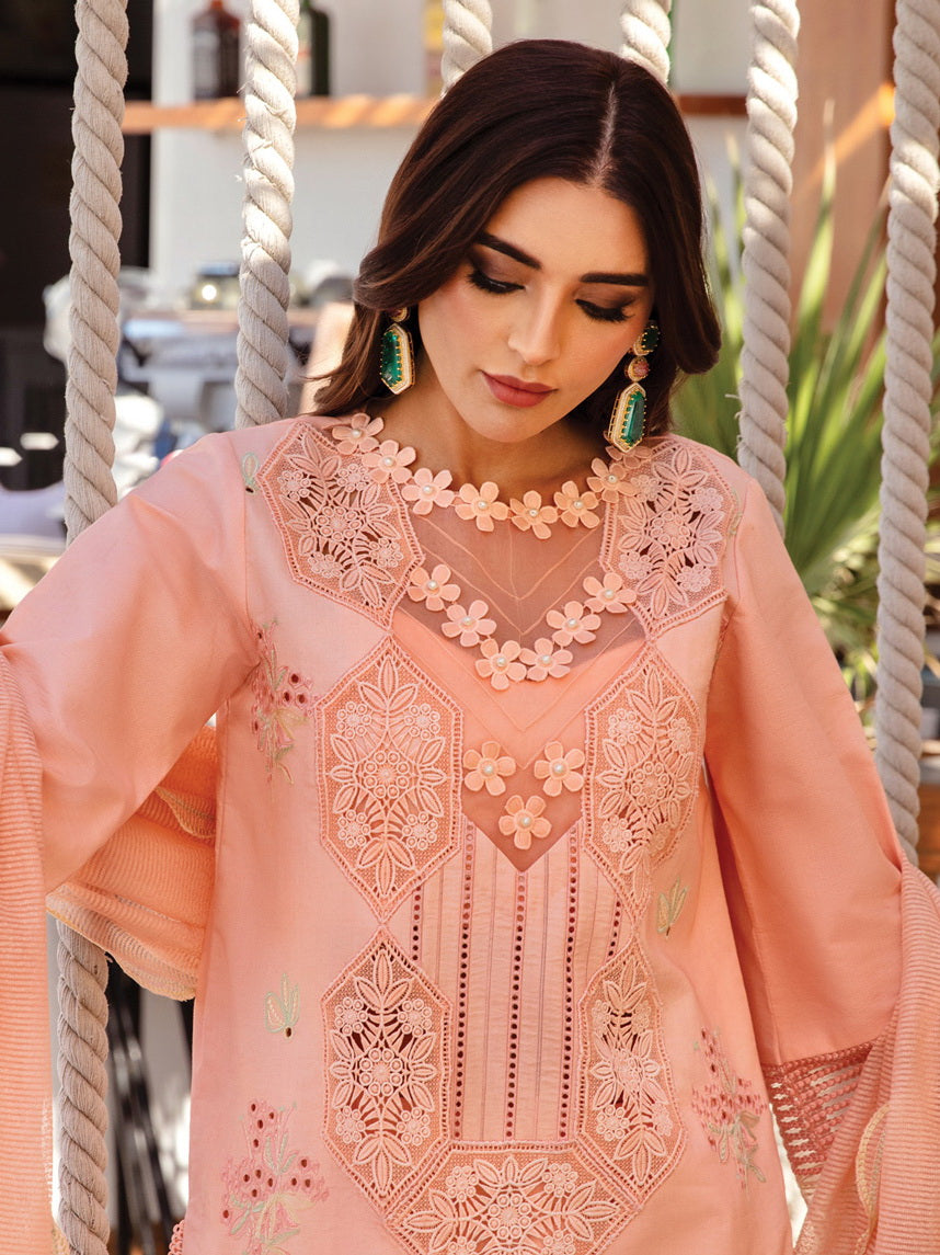 Rang Rasiya Premium Embroidered Lawn Unstitched 3Pc Suit D-08 BAREEHA