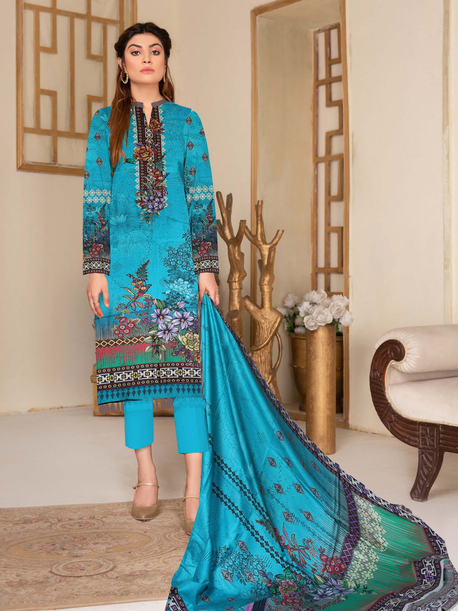 Rashk e Qamar Digital Printed Linen Unstitched 3Pc Suit D-12