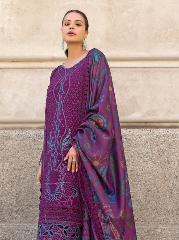 Rang Rasiya Carnation Embroidered Linen Unstitched 3Pc Suit D-13 Freya