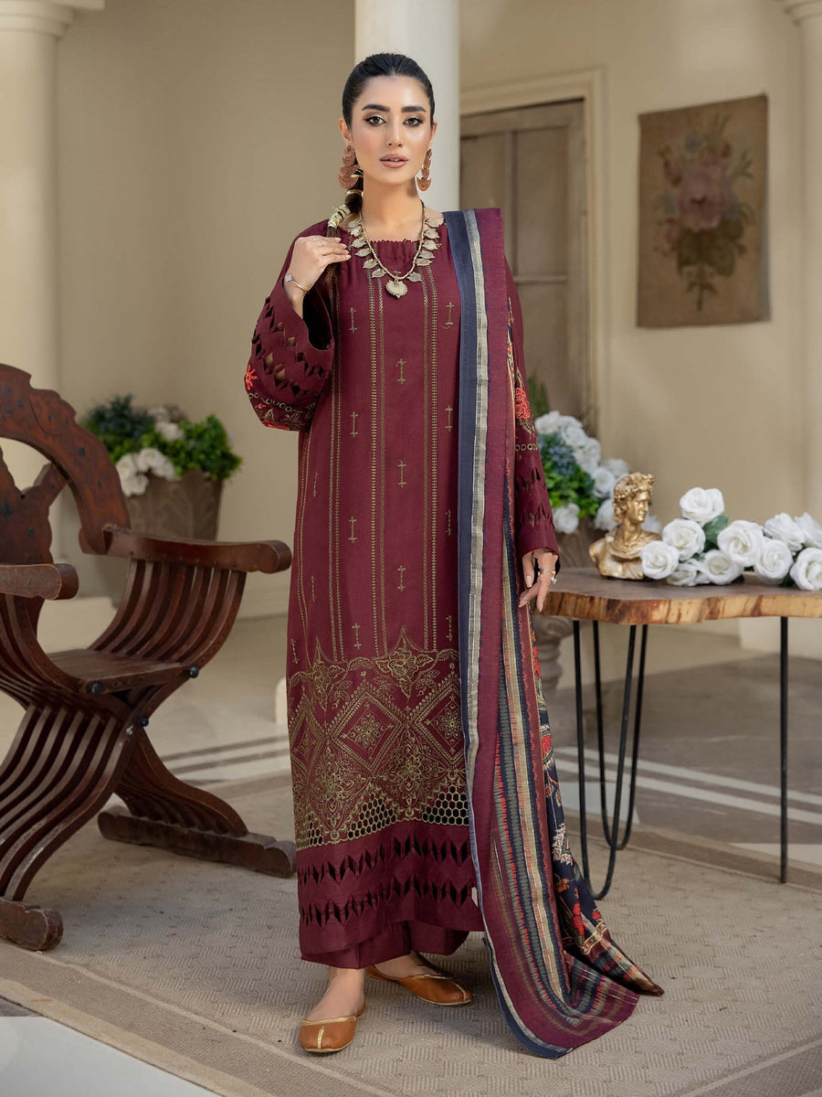 Waresha Kumash Luxury Embroidered Staple Unstitched 3Pc Suit D-13
