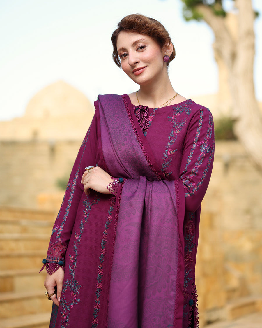 Rang Rasiya Carnation Embroidered Linen Unstitched 3Pc Suit D-12 Frappe