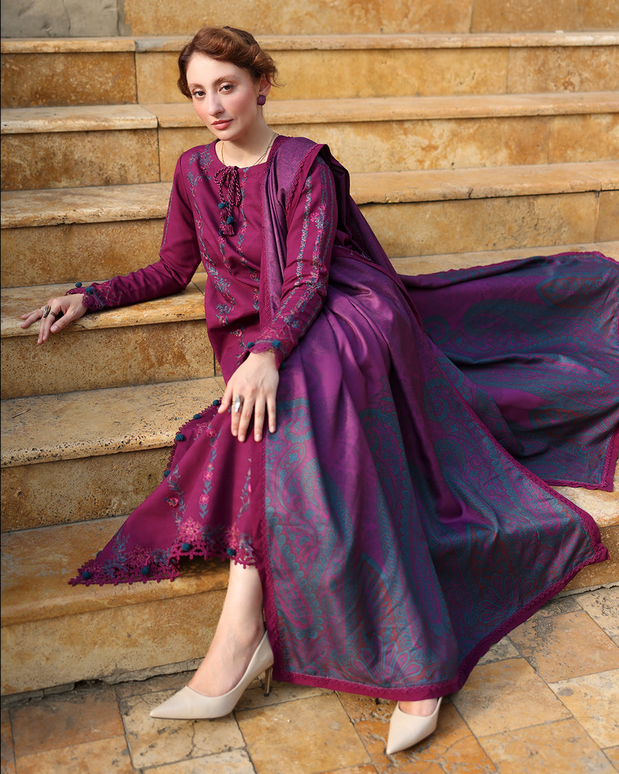 Rang Rasiya Carnation Embroidered Linen Unstitched 3Pc Suit D-12 Frappe