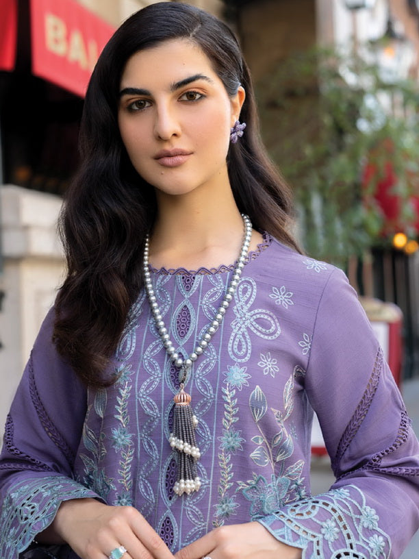 Rang Rasiya Carnation Embroidered Linen Unstitched 3Pc Suit D-14 Lavender