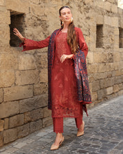 Rang Rasiya Carnation Embroidered Linen Unstitched 3Pc Suit D-14 Crdamom