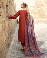 Rang Rasiya Carnation Embroidered Linen Unstitched 3Pc Suit D-14 Crdamom