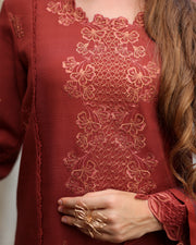 Rang Rasiya Carnation Embroidered Linen Unstitched 3Pc Suit D-14 Crdamom