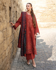 Rang Rasiya Carnation Embroidered Linen Unstitched 3Pc Suit D-14 Crdamom