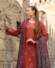 Rang Rasiya Carnation Embroidered Linen Unstitched 3Pc Suit D-14 Crdamom