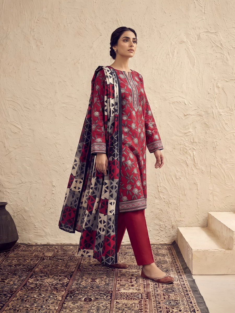 Zeenia Serene Printed Linen Unstitched 3Pc Suit D-17