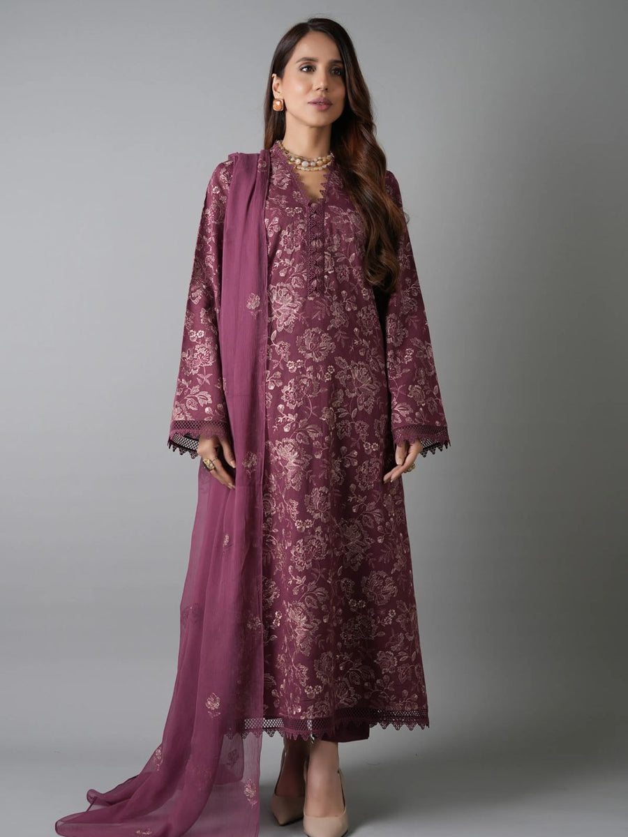 Chikankari Exclusive Embroidered Karandi Unstitched 3PC CH25-V1-D18