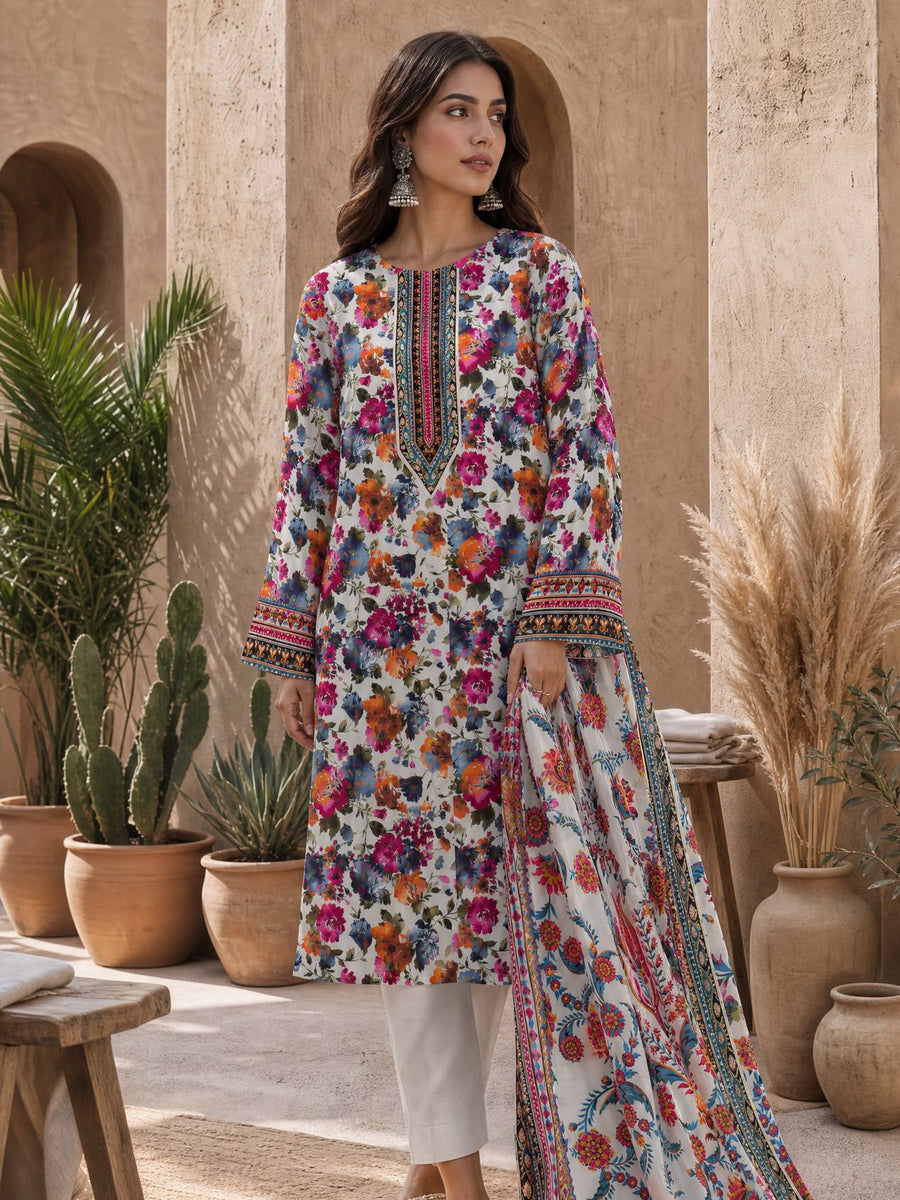Zeenia Serene Printed Linen Unstitched 3Pc Suit D-21