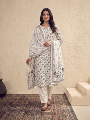 Zeenia Serene Printed Linen Unstitched 3Pc Suit D-22