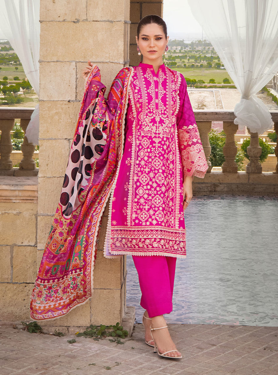 Zainab Chottani Luxury Lawn Unstitched Embroidered 3Pc Suit D-3B GUL-MOHAR