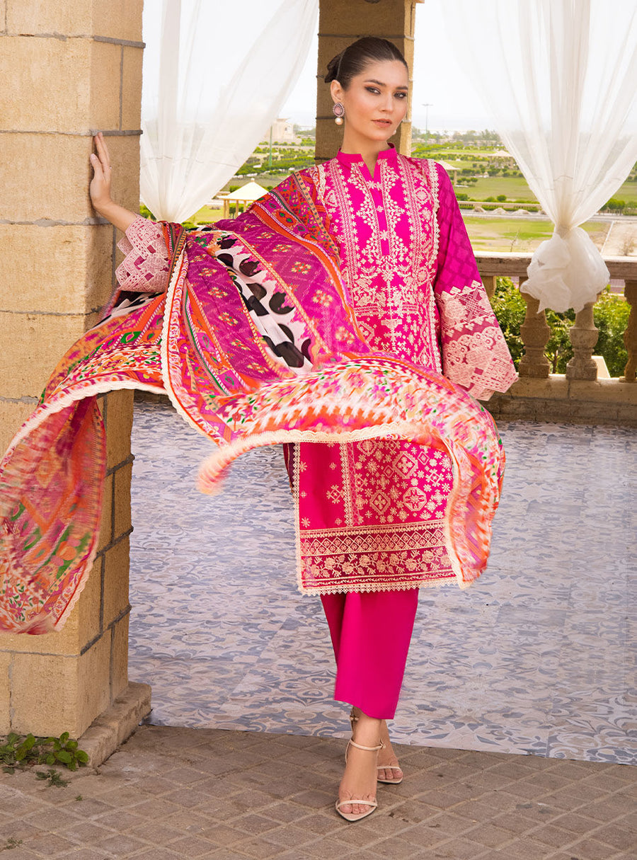 Zainab Chottani Luxury Lawn Unstitched Embroidered 3Pc Suit D-3B GUL-MOHAR