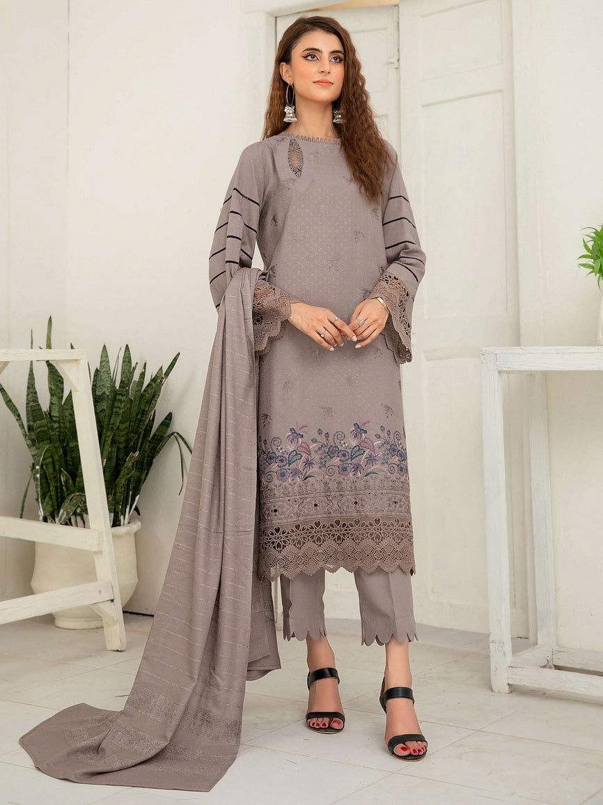 Waresha Luxury Embroidered Dhanak Unstitched 3Pc Suit D-43