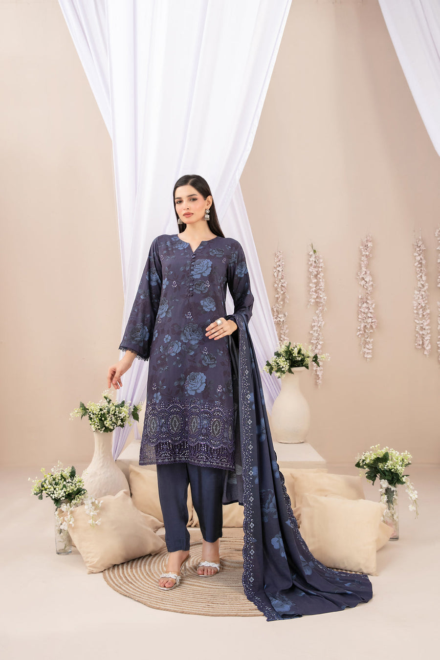 Shamailah by Tawakkal Fabrics Embroidered Staple Unstitched 3Pc Suit D-4691