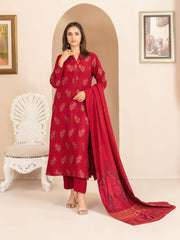 Woman wearing a red traditional outfit with a matching dupatta by Tawakkal