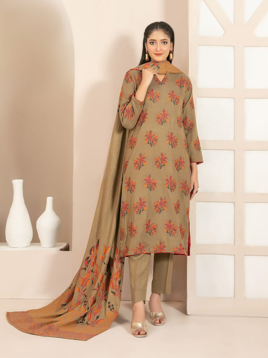 Lehr by Tawakkal Fabrics Leather Peach Unstitched 3Pc Suit D-4706
