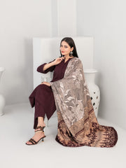 Alveera by Tawakkal Fabrics Leather Peach Unstitched 3Pc Suit D-4837