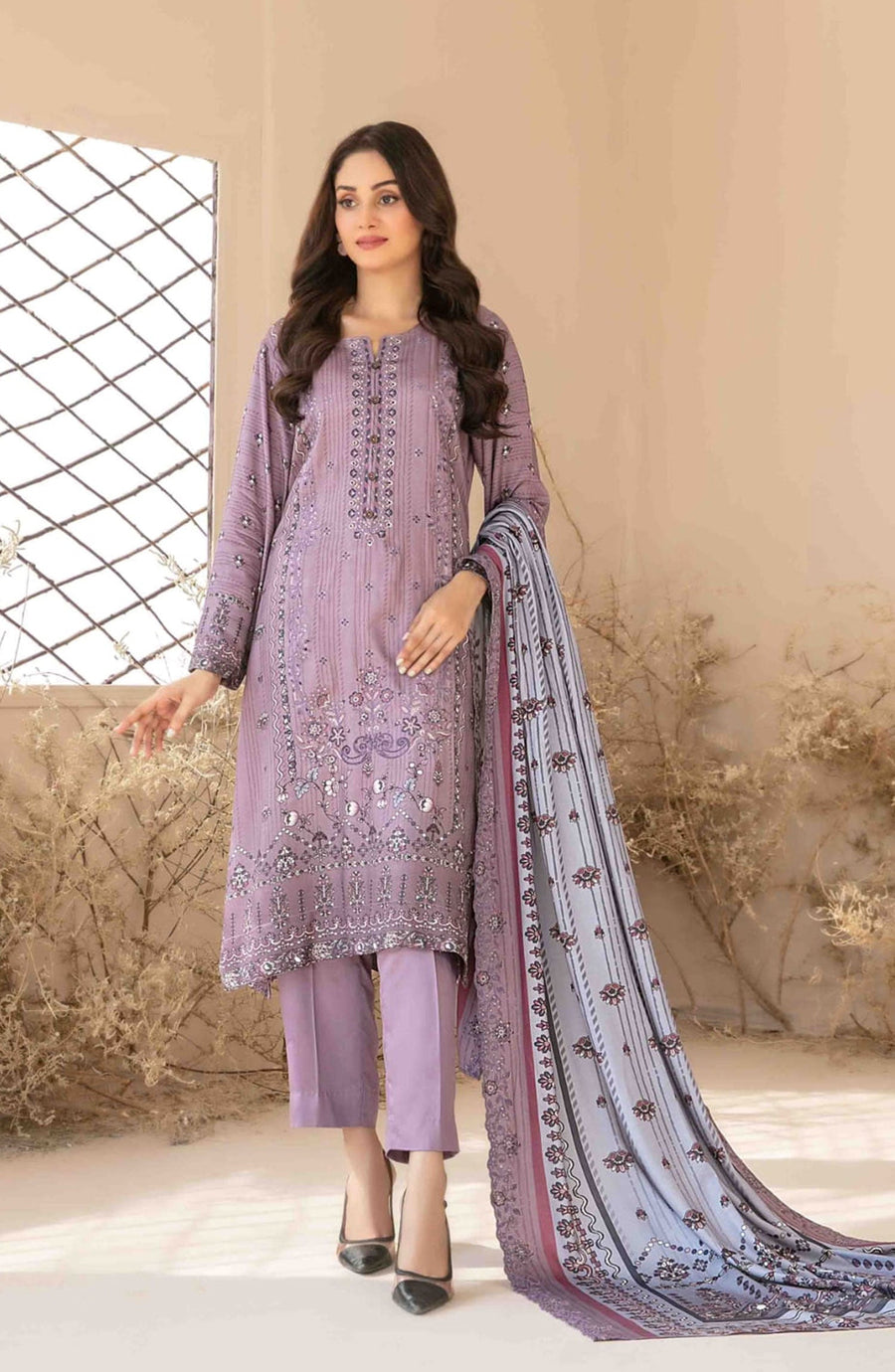 Tawakkal Fabrics Masarra Embroidered Staple Unstitched 3Pc Suit D-5037