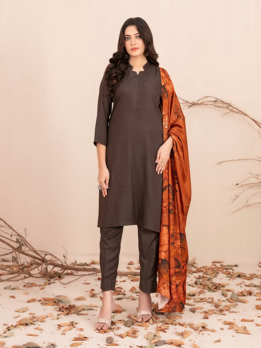 Zubiya by Tawakkal Fabrics Leather Peach Unstitched 3Pc Suit D-5078