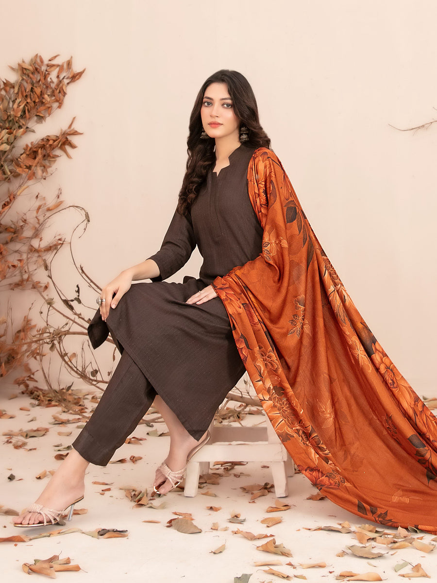 Zubiya by Tawakkal Fabrics Leather Peach Unstitched 3Pc Suit D-5078
