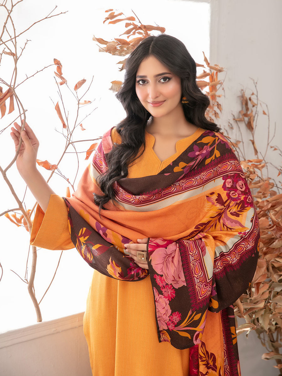 Zubiya by Tawakkal Fabrics Leather Peach Unstitched 3Pc Suit D-5082