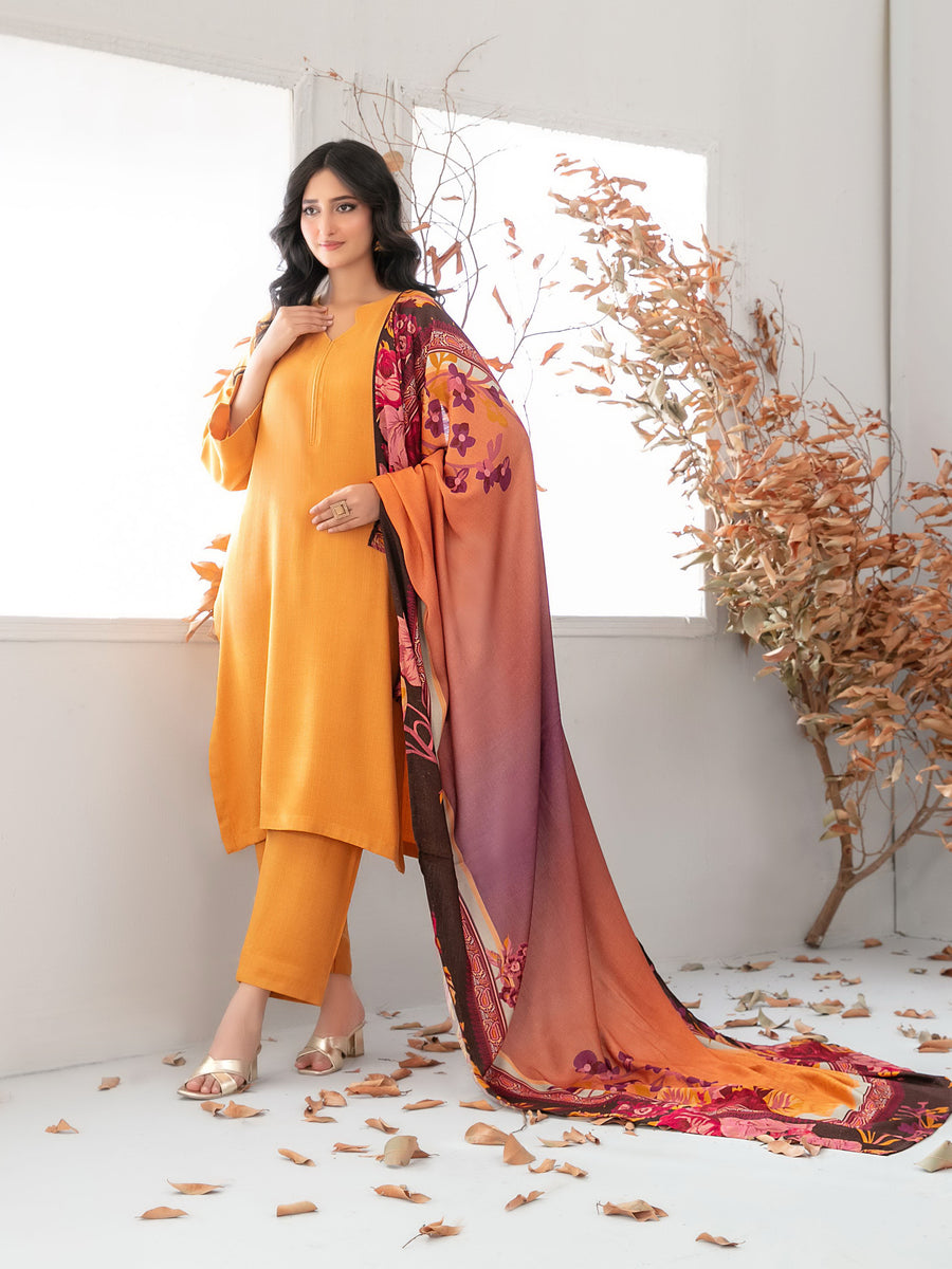 Zubiya by Tawakkal Fabrics Leather Peach Unstitched 3Pc Suit D-5082