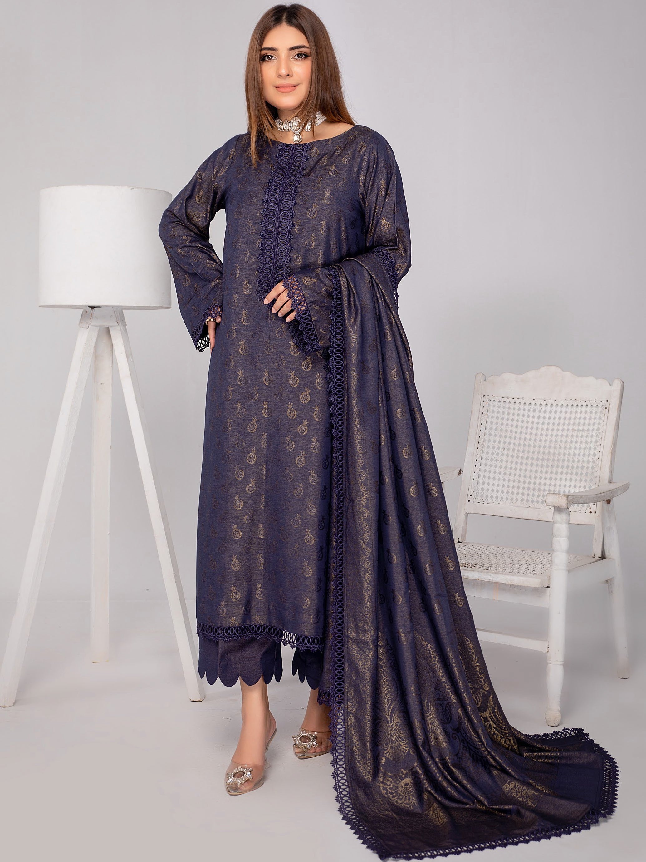 broshia dress design Waresha Shemrey Embroidered Broshia Unstitched 3Pc Suit D-64