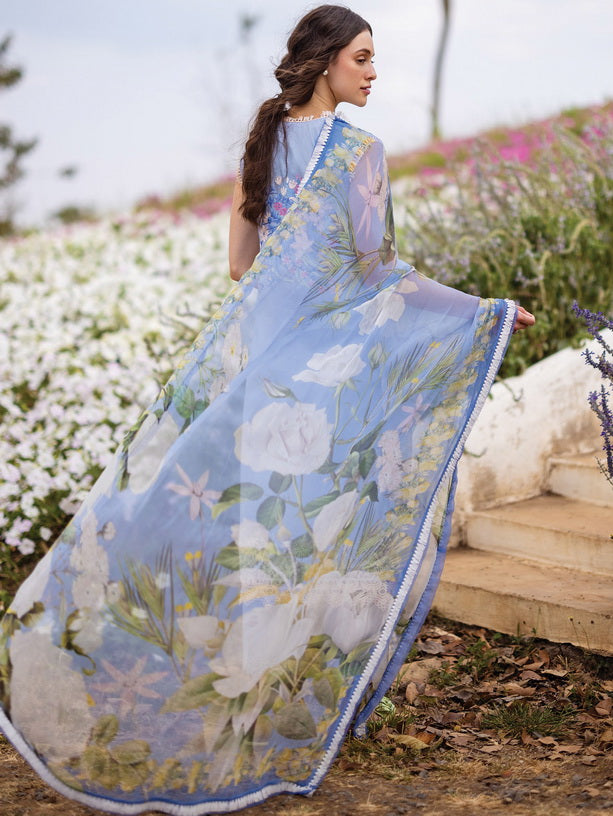 Mushq Hemline The Secerat Garden Unstitched Lawn 3Pc Suit HML24-8A Myosotis