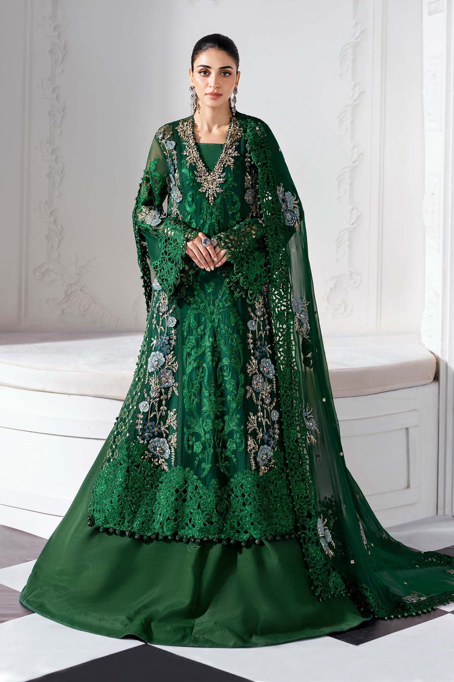 Maria.B Mbroidered 3 Piece Unstitched Embroidered Chiffon Suit BD-3008