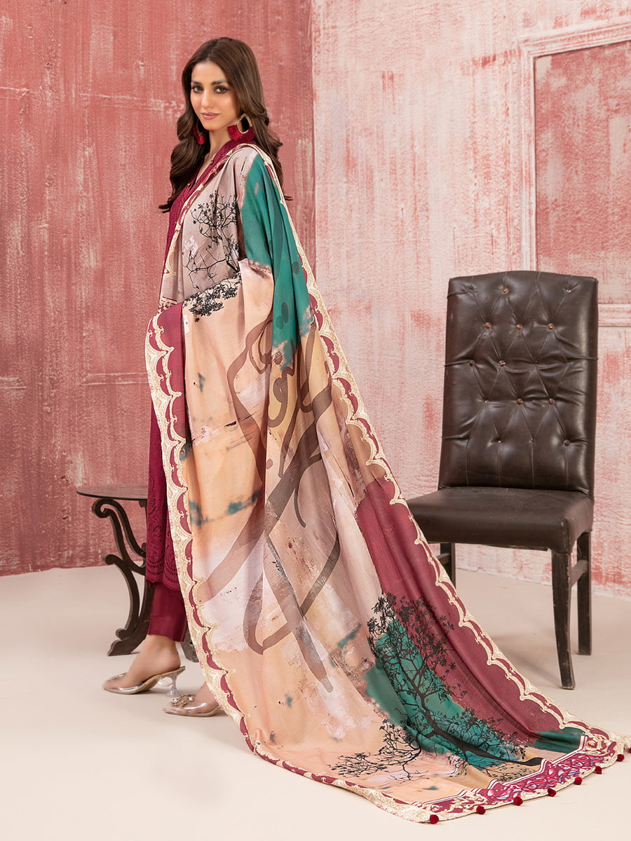 Tawakkal Fabrics Haneen Embroidered Schiffli Viscose 3Pc Suit D-9415