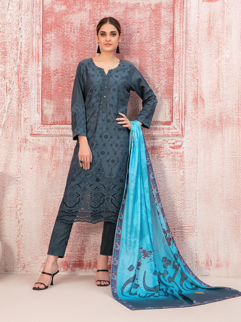Tawakkal Fabrics Haneen Embroidered Schiffli Viscose 3Pc Suit D-9416