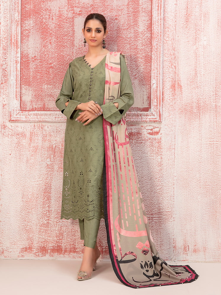 Tawakkal Fabrics Haneen Embroidered Schiffli Viscose 3Pc Suit D-9418