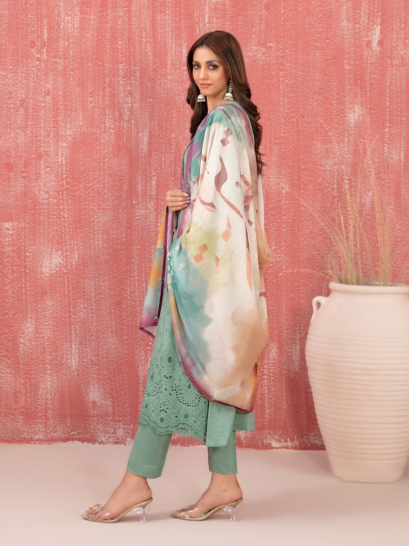 Tawakkal Fabrics Haneen Embroidered Schiffli Viscose 3Pc Suit D-9421