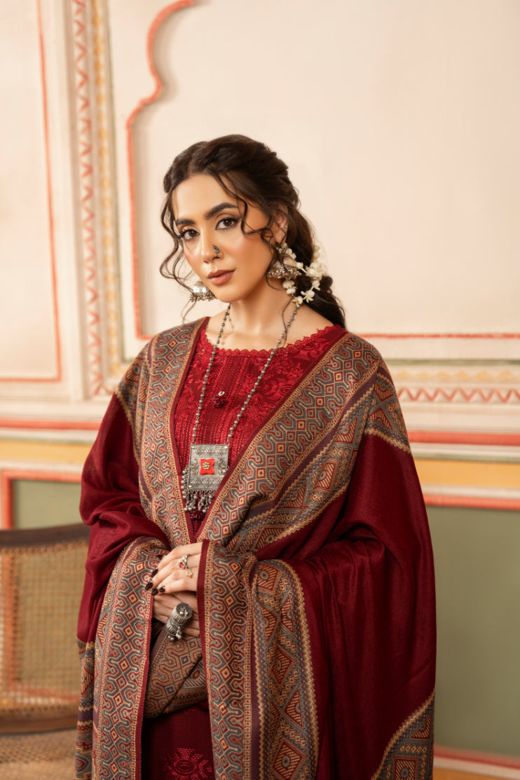 CELTS Premium Embroidered Dhanak Unstitched 3Pc Suit D-01