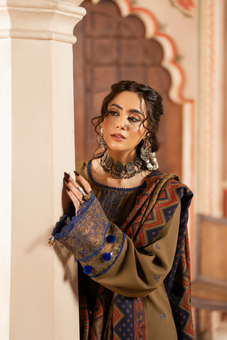 CELTS Premium Embroidered Dhanak Unstitched 3Pc Suit D-08