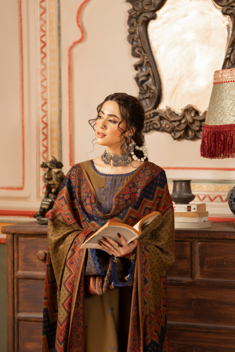 CELTS Premium Embroidered Dhanak Unstitched 3Pc Suit D-08